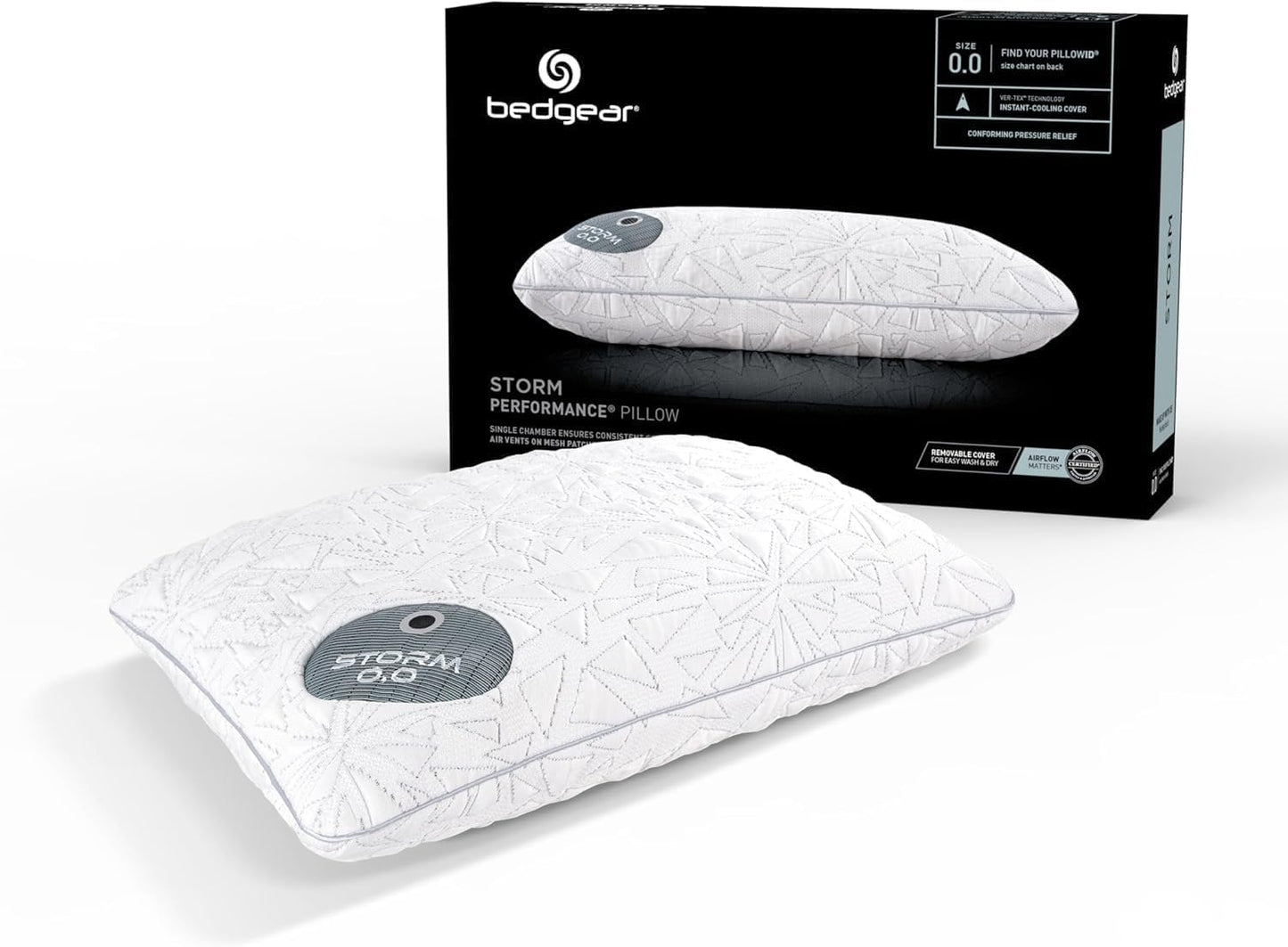Bedgear Storm Performance Pillow, 1.0 Cooling Pillow for Side Sleepers, Medium Firm Support, Ver-Tex Cooling Cover, Air-X Mesh, Washable