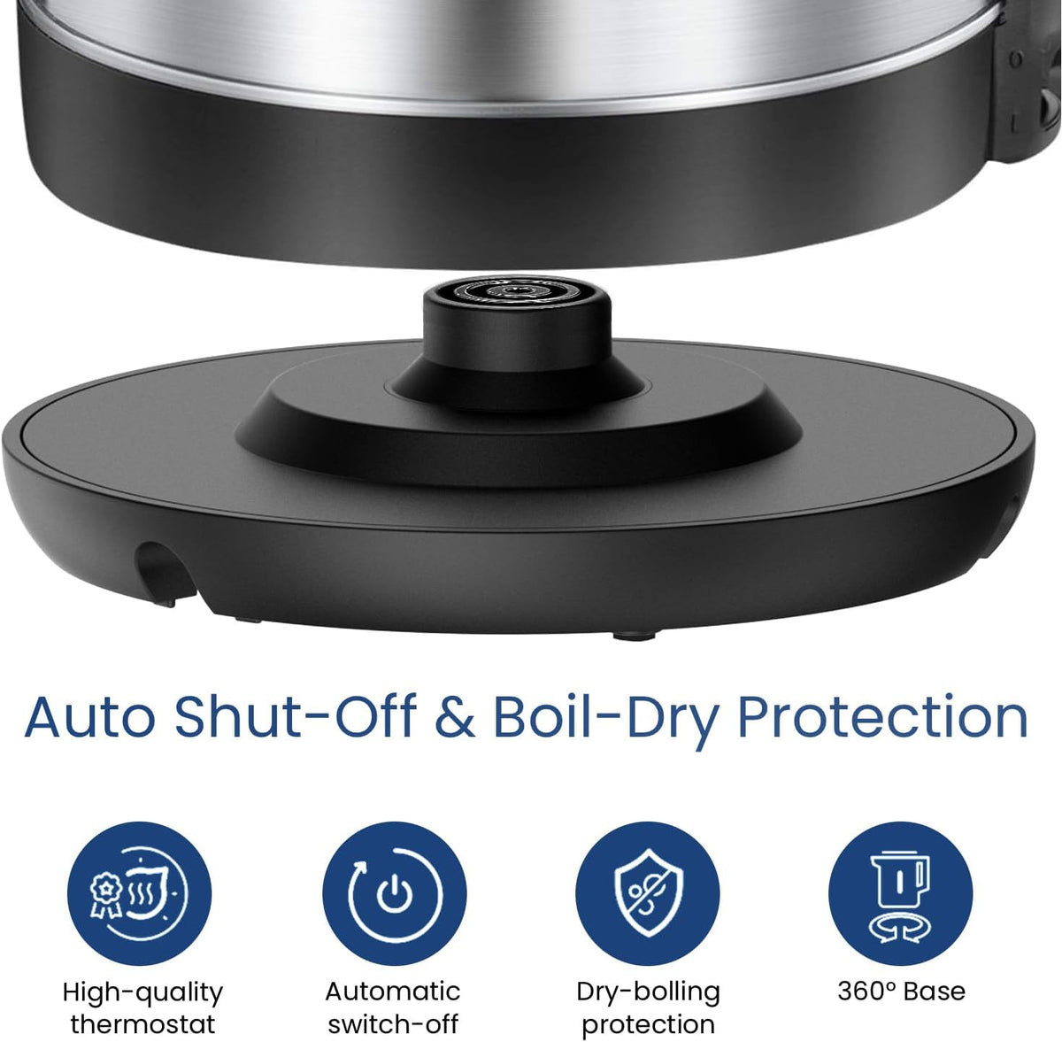 Comfee 1.7L Stainless Steel Electric Tea Kettle, BPA-Free Hot Water Boiler, Cordless with LED Light, Auto Shut-Off and Boil-Dry Protection, 1500W Fast Boil