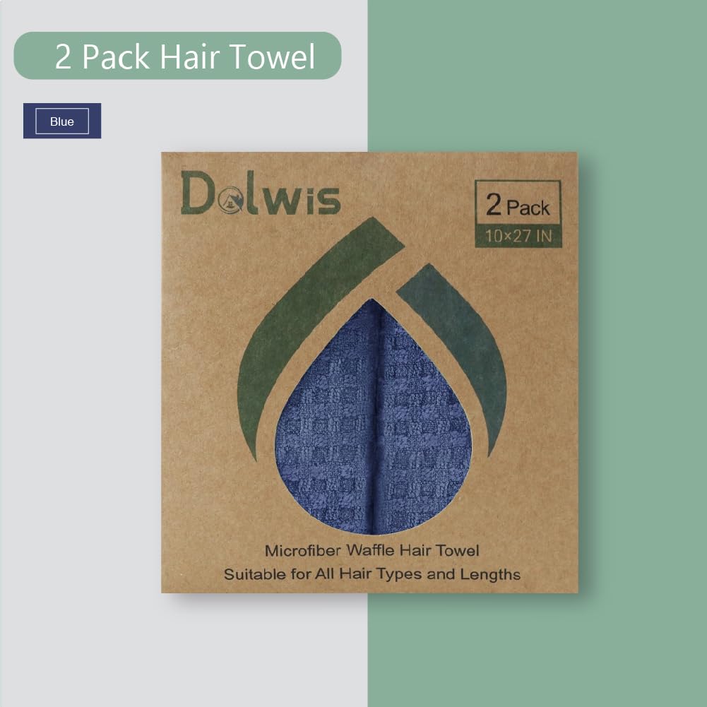 Dolwis Microfiber Hair Drying Towel - 2Packs Waffle Long Hair Head Turban Wraps Terry Cloth Fast Absorbent Dry Anti Frizz Twist Plopping Curly Shower Turban for Women Wet Hair (Green)
