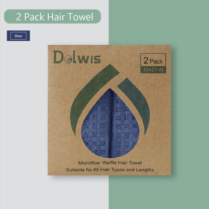 Dolwis Microfiber Hair Drying Towel - 2Packs Waffle Long Hair Head Turban Wraps Terry Cloth Fast Absorbent Dry Anti Frizz Twist Plopping Curly Shower Turban for Women Wet Hair (Green)