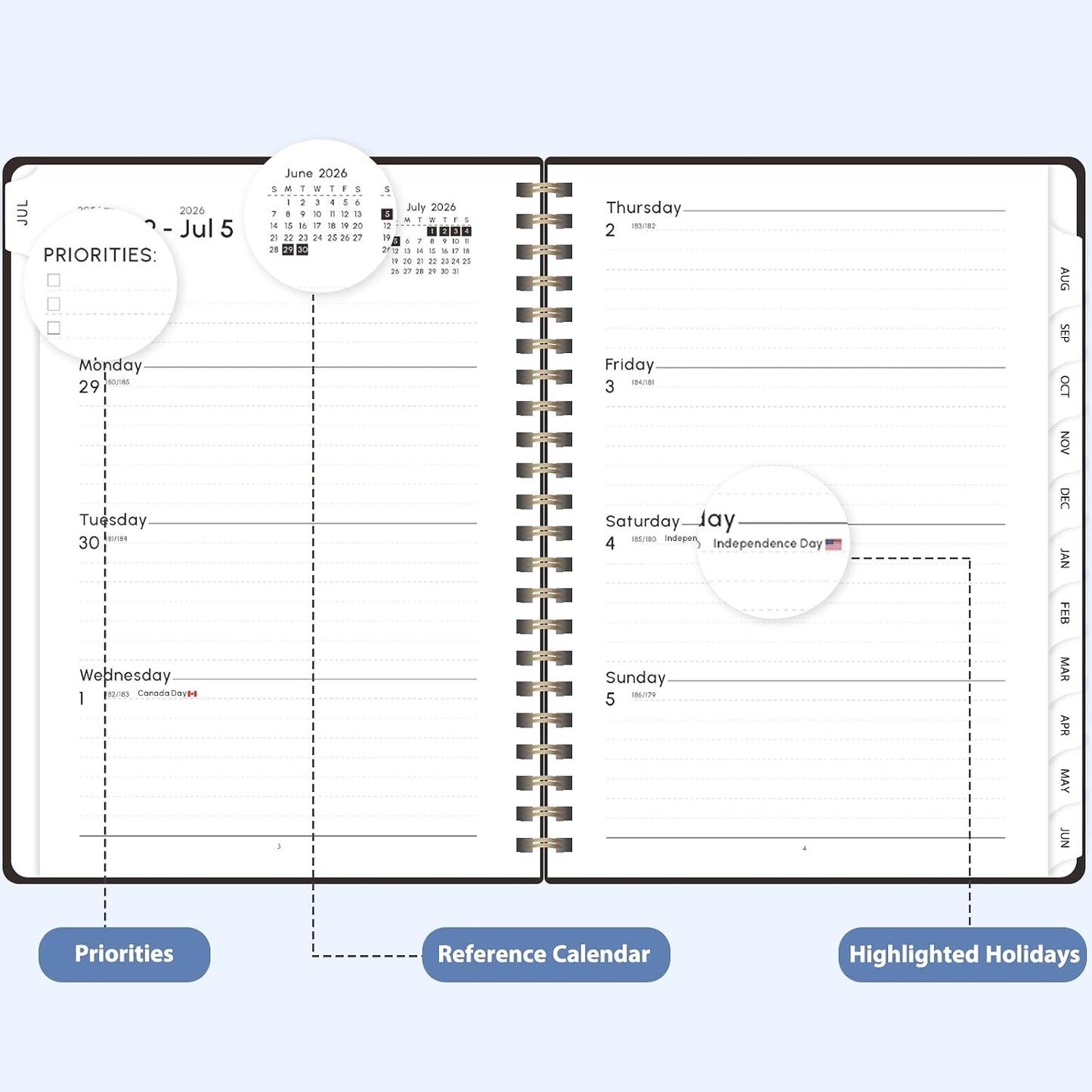 Planner 2026-2027, Weekly and Monthly Calendar Planner, JUL 2026 - JUN 2027 | A5(6.3'' x 8.5''), Hardcover, Agenda Book, Sprial Bound, Inner Pocket, Office and School Use