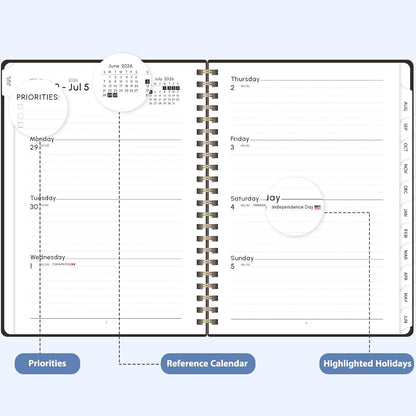 Planner 2026-2027, Weekly and Monthly Calendar Planner, JUL 2026 - JUN 2027 | A5(6.3'' x 8.5''), Hardcover, Agenda Book, Sprial Bound, Inner Pocket, Office and School Use