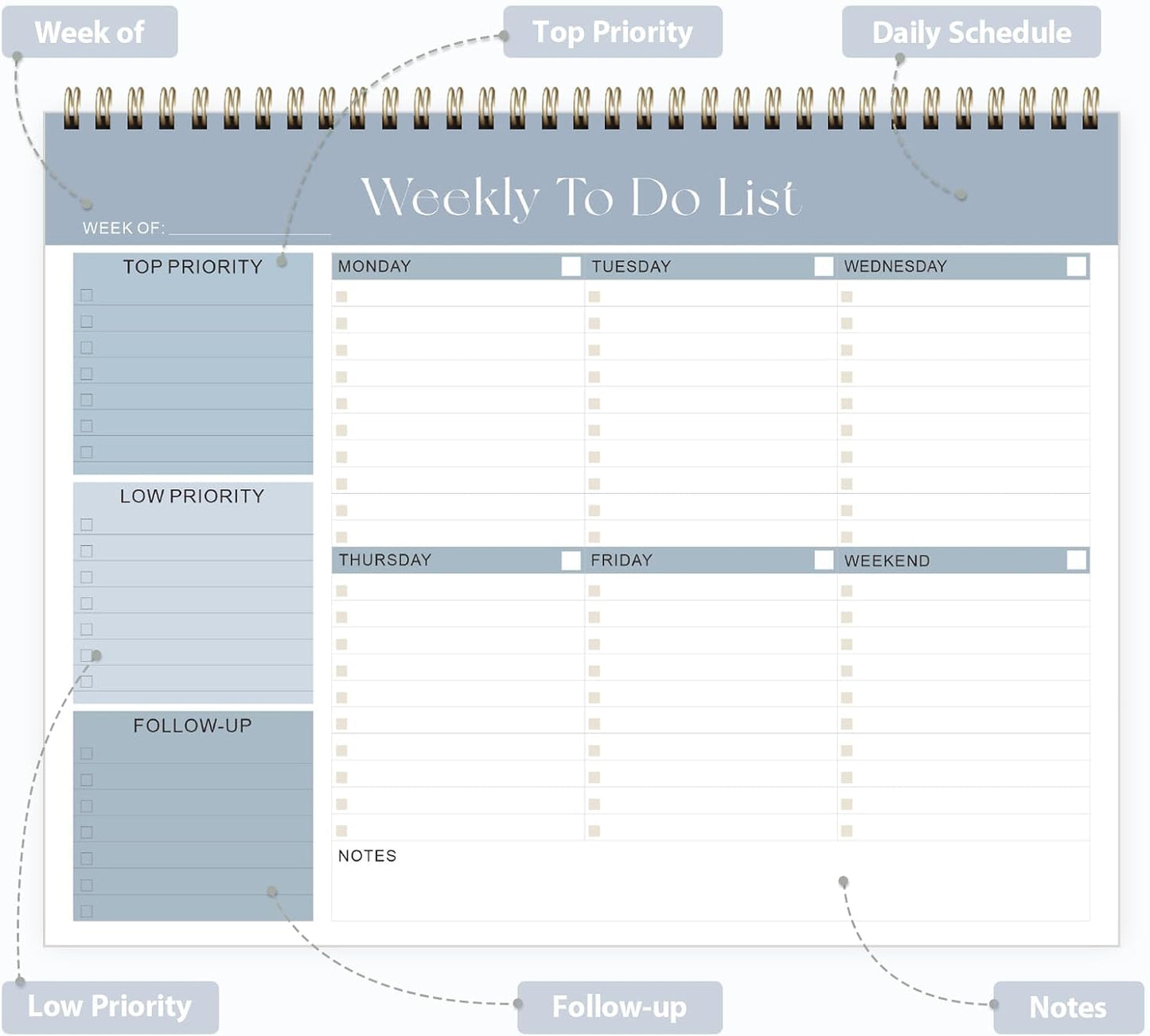 Weekly To Do List Notepad, Undated Planner with 52 Sheets (8.5''x11'') | Desk Accessories and Supplies, Women & Man, Home School & Work