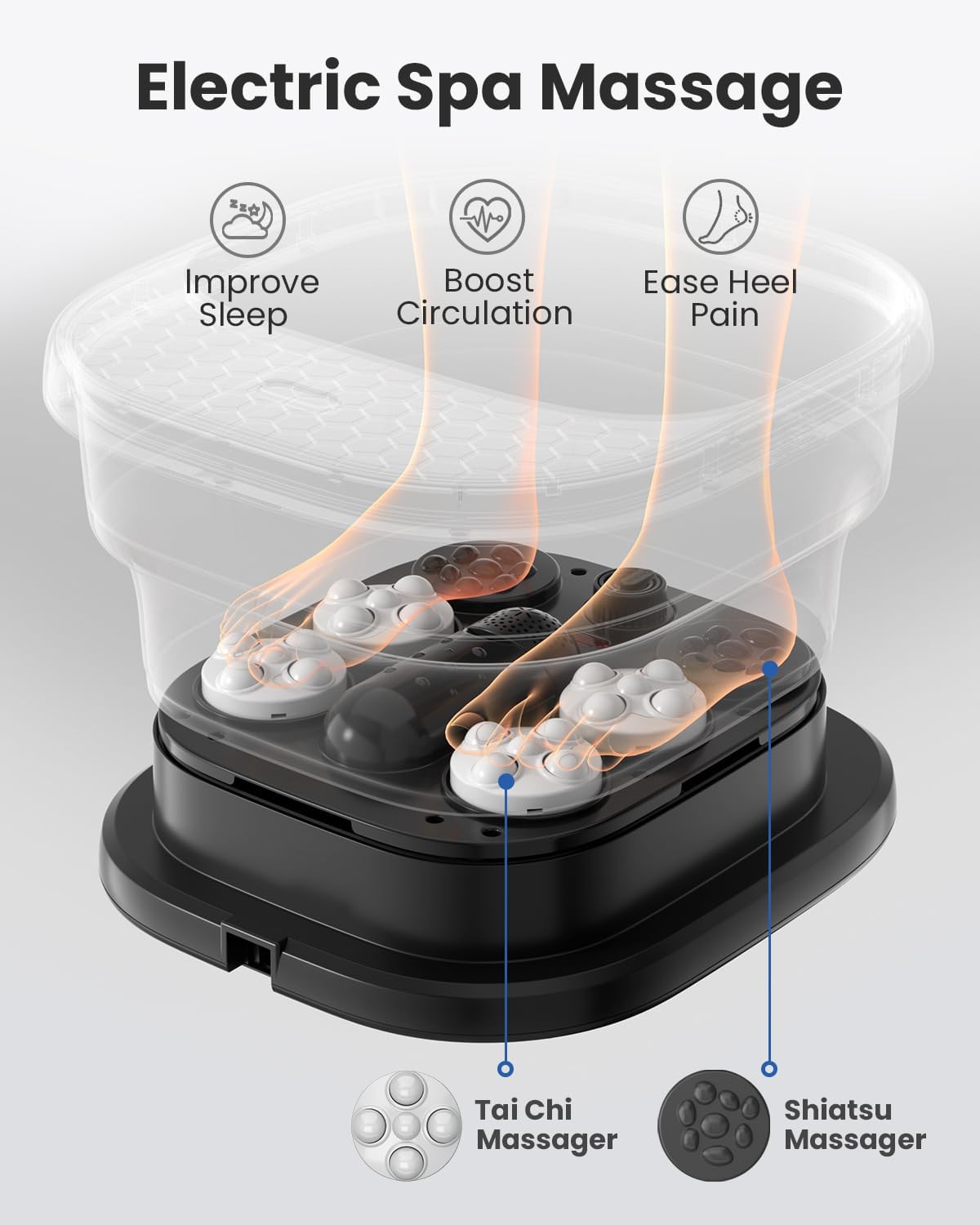Puboo Collapsible Foot Spa Bath Massager with Heat, 95-115°F Precise Temp Control, Motorized Massage Rollers, Heated Foot Bath Soak Tub, Fits up to US Men’s Size 11 / Women’s Size 12.5