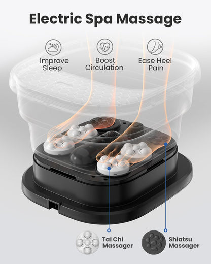 Puboo Collapsible Foot Spa Bath Massager with Heat, 95-115°F Precise Temp Control, Motorized Massage Rollers, Heated Foot Bath Soak Tub, Fits up to US Men’s Size 11 / Women’s Size 12.5