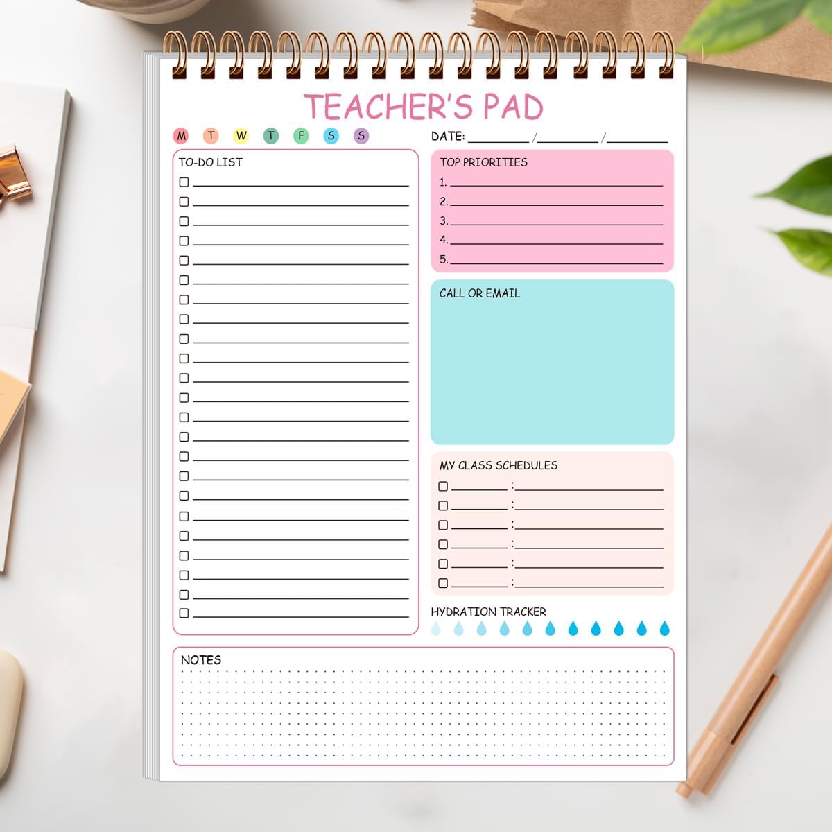 Teacher Notepad - A4 Teacher To Do List Notepad, Spiral Checklist Notebook Organizer for Teachers Notes Task Appointment, Teacher Appreciation Gifts, 8'' x 11'', Green
