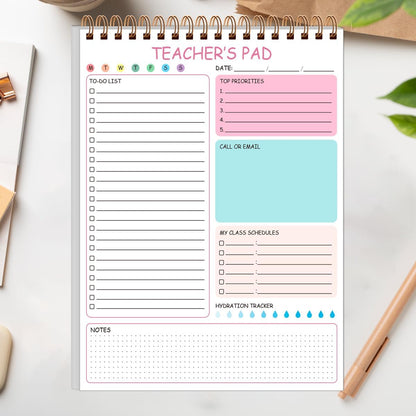 Teacher Notepad - A4 Teacher To Do List Notepad, Spiral Checklist Notebook Organizer for Teachers Notes Task Appointment, Teacher Appreciation Gifts, 8'' x 11'', Green