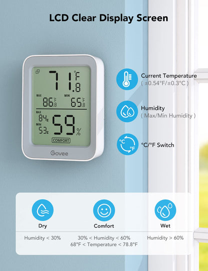 Govee Indoor Hygrometer Thermometer 2Pack H5075 with Bluetooth App Control | Room Temperature Humidity Meter, 164ft Remote Monitor, Smart Alerts, 2 Years Data Storage Export, for Bedroom Wine Cellar