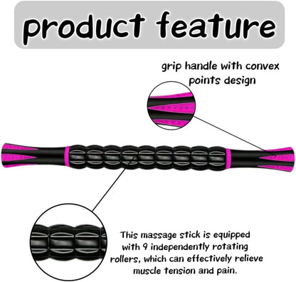 Muscle Roller Stick - A Full-Body Massage Roller that Can Relieve Muscle Soreness, Cramps and Tension After Exercise. It is a Handheld Physical Therapy and Recovery Tool（Black and Purple）