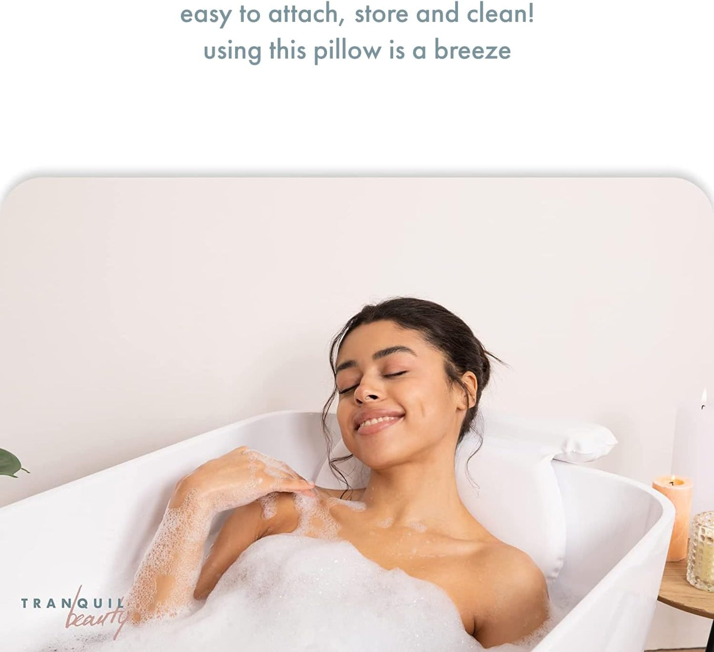 TranquilBeauty Bath Pillow, White, PVC, Pain Relief, 7 Suction Cups - Ergonomic Head & Back Support, Luxury Spa Experience, Waterproof Design, Ideal for Elderly & Children