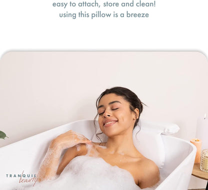 TranquilBeauty Bath Pillow, White, PVC, Pain Relief, 7 Suction Cups - Ergonomic Head & Back Support, Luxury Spa Experience, Waterproof Design, Ideal for Elderly & Children