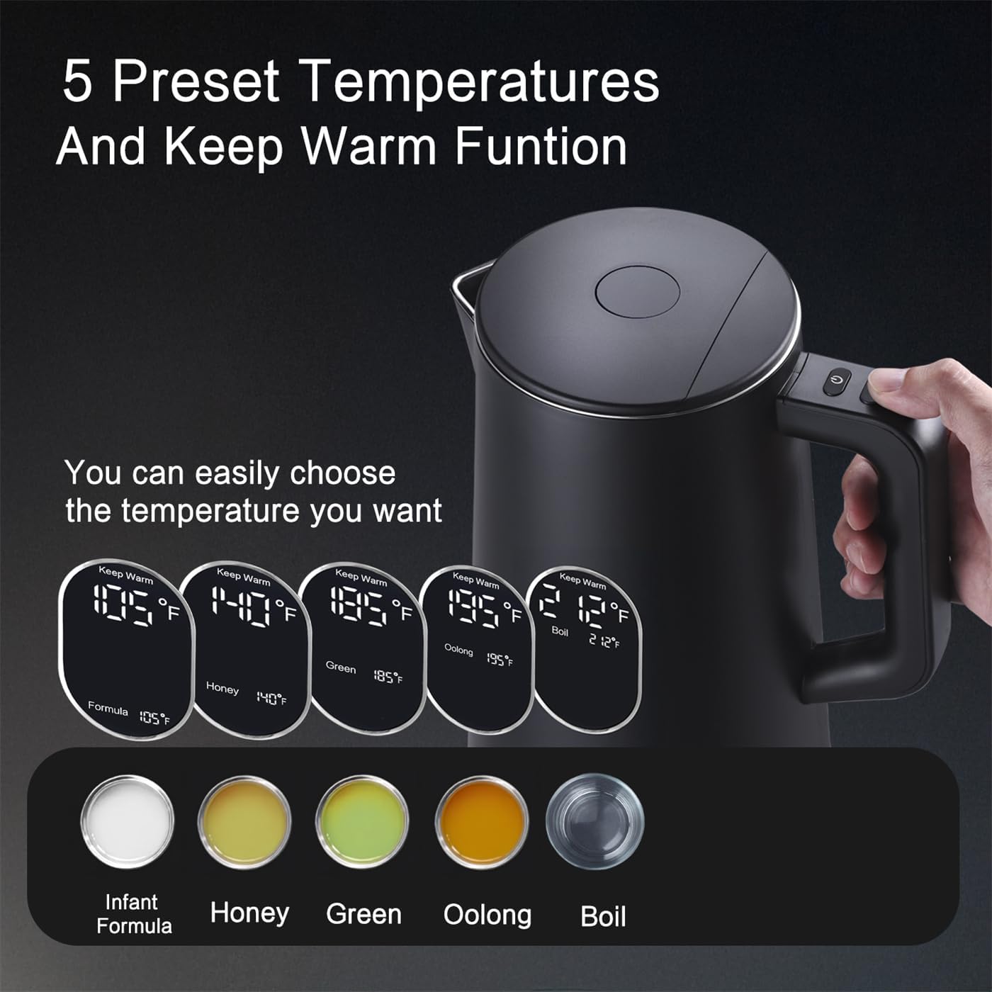 1.5L Electric Kettle Temperature Control, Green