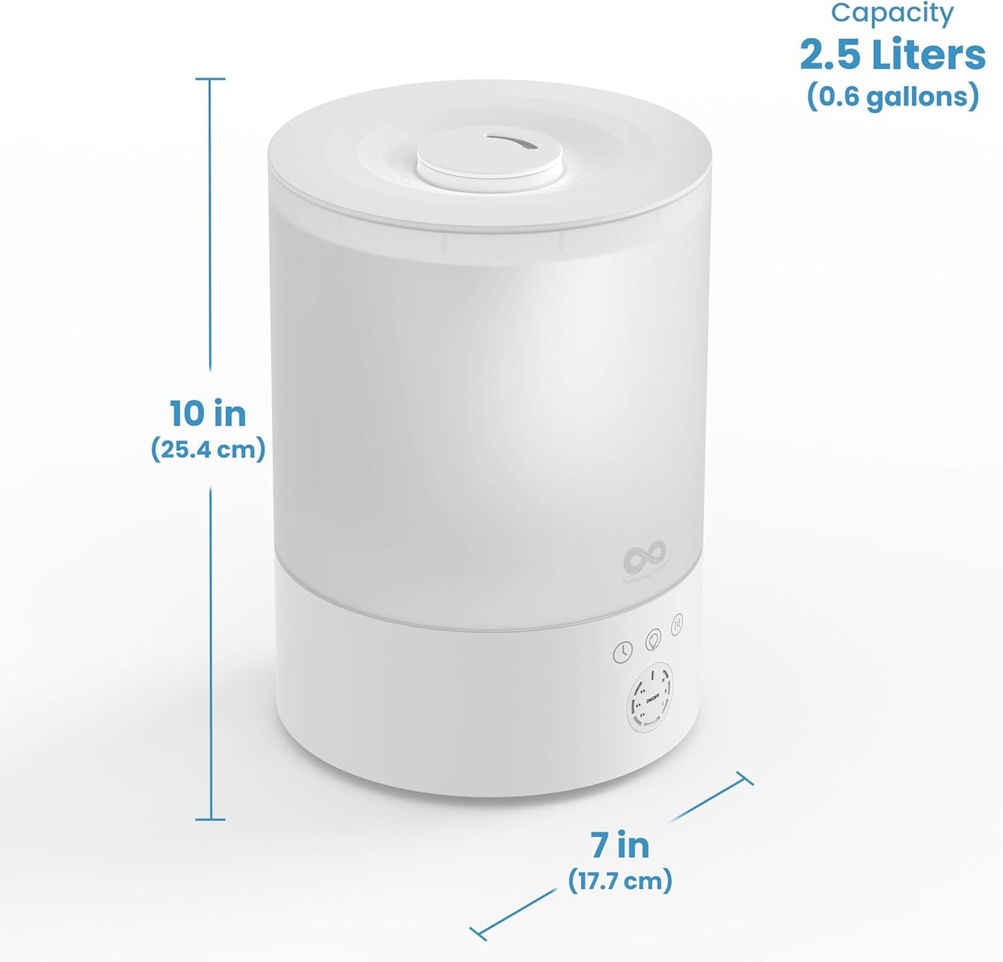 Everlasting Comfort 2.5L Top Fill Humidifier for Bedroom – Quiet, Easy to Fill & Clean, 24HR Runtime, Night Lights, Timer, Ultrasonic Cool Mist, Auto Shut-Off for Indoor Use - White