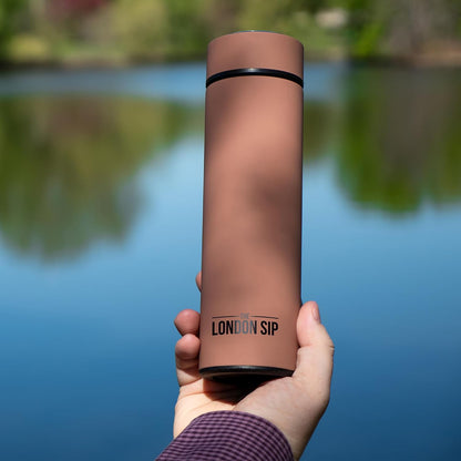 London Sip Multi-Purpose Tea Infuser Travel Mug and Tumbler Fruit Infuser Flask Hot and Cold Double Wall Stainless Steel Thermos with Extra-Long Infuser, Midnight Teal