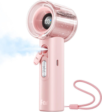 KIMMOO Portable Misting Fan, USB Rechargable Handheld Fan with Water Spray Mist, Up to 13 Hrs Cooling, 25000PRM, 100 Speeds, 50ml Water Tank, Personal Turbo Fan for Travel/Makeup/Office/Outdoor, Black