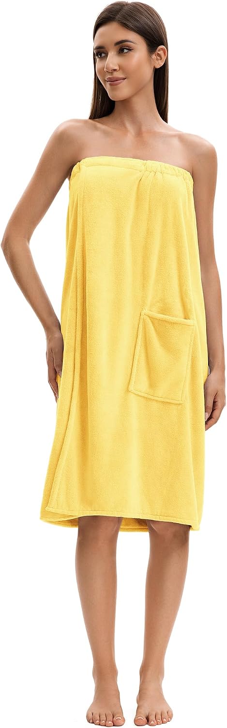 Towel Wrap For Women After Shower，Plush Bath Robe Female，Sauna Spa Wrap Around Towels With Pockets