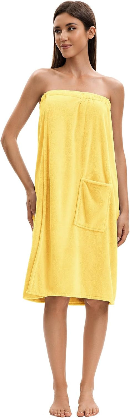 Towel Wrap For Women After Shower，Plush Bath Robe Female，Sauna Spa Wrap Around Towels With Pockets