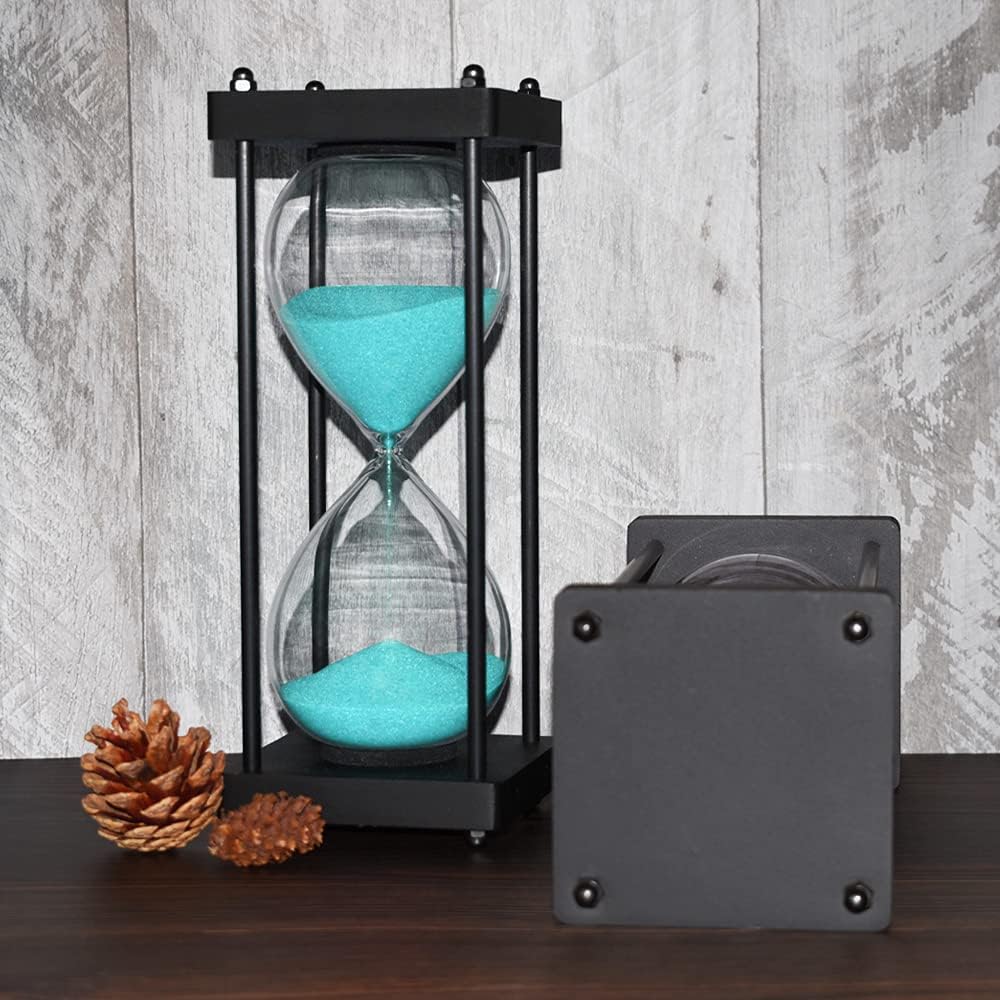 Hourglass Timer 60 Minute, Black Wooden Frame Decorative Sand Timer (Black Sand, Large Size)