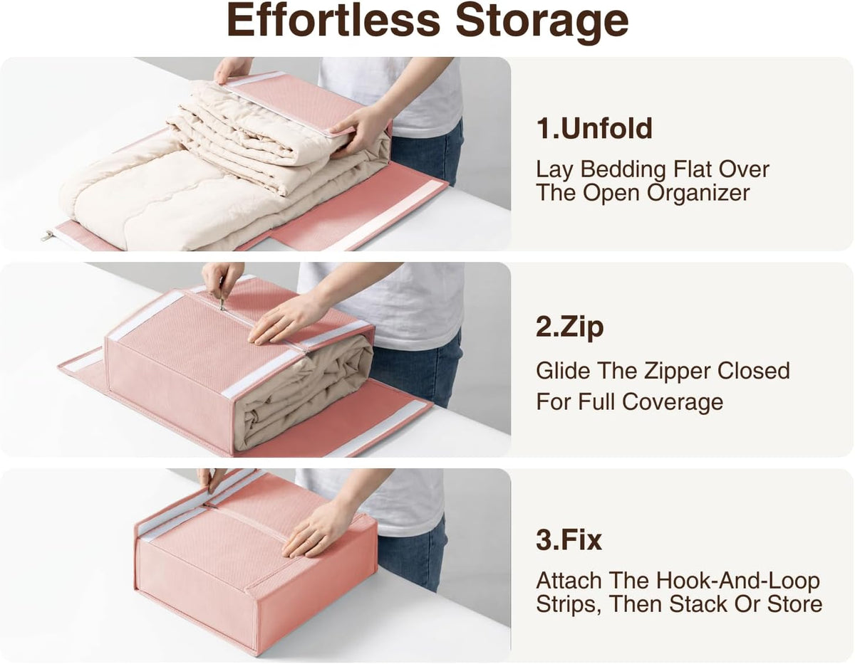 DIMJ Bed Sheet Organizers and Storage - Foldable Sheet Holder, Linen Closet Organizer Box for Sheets Set, Bedding, Blankets, Towel (King & Queen Size), Grey
