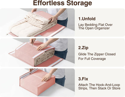 DIMJ Bed Sheet Organizers and Storage - Foldable Sheet Holder, Linen Closet Organizer Box for Sheets Set, Bedding, Blankets, Towel (King & Queen Size), Grey