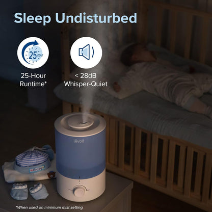 LEVOIT Humidifiers for Bedroom, Quiet, 3L Cool Mist, Essential Oil Diffuser | Top Fill/25Watt - Home/Large Room - 360° Nozzle - Rapid Ultrasonic Humidification for Baby Nursery/Plant