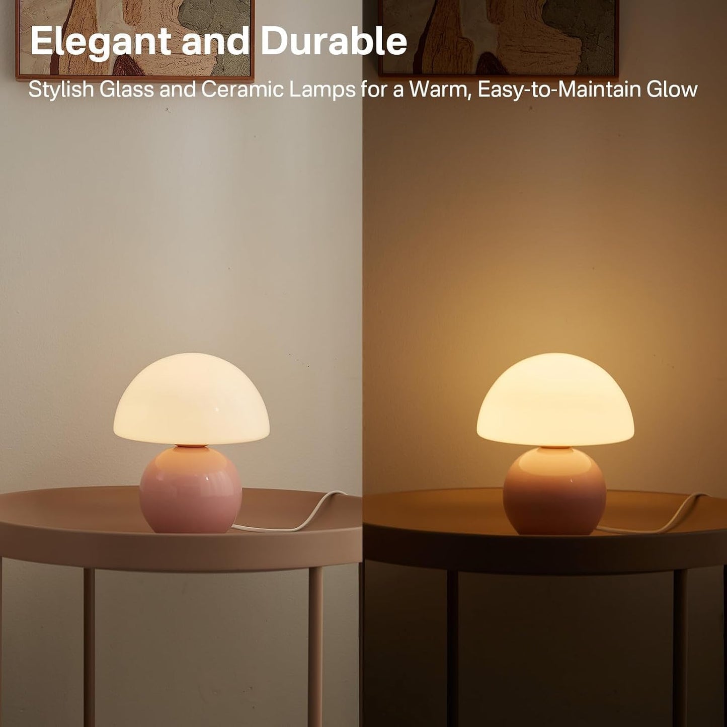 Dawnwake Mushroom Lamp Table Lamp for Bedroom,Desk Bedside Small Lamps for Living Room Night Stands,Mushroom Decor Cute Mini Modern Mid Century Lamps,Unique Aesthetic Home Living Room Decor(White)