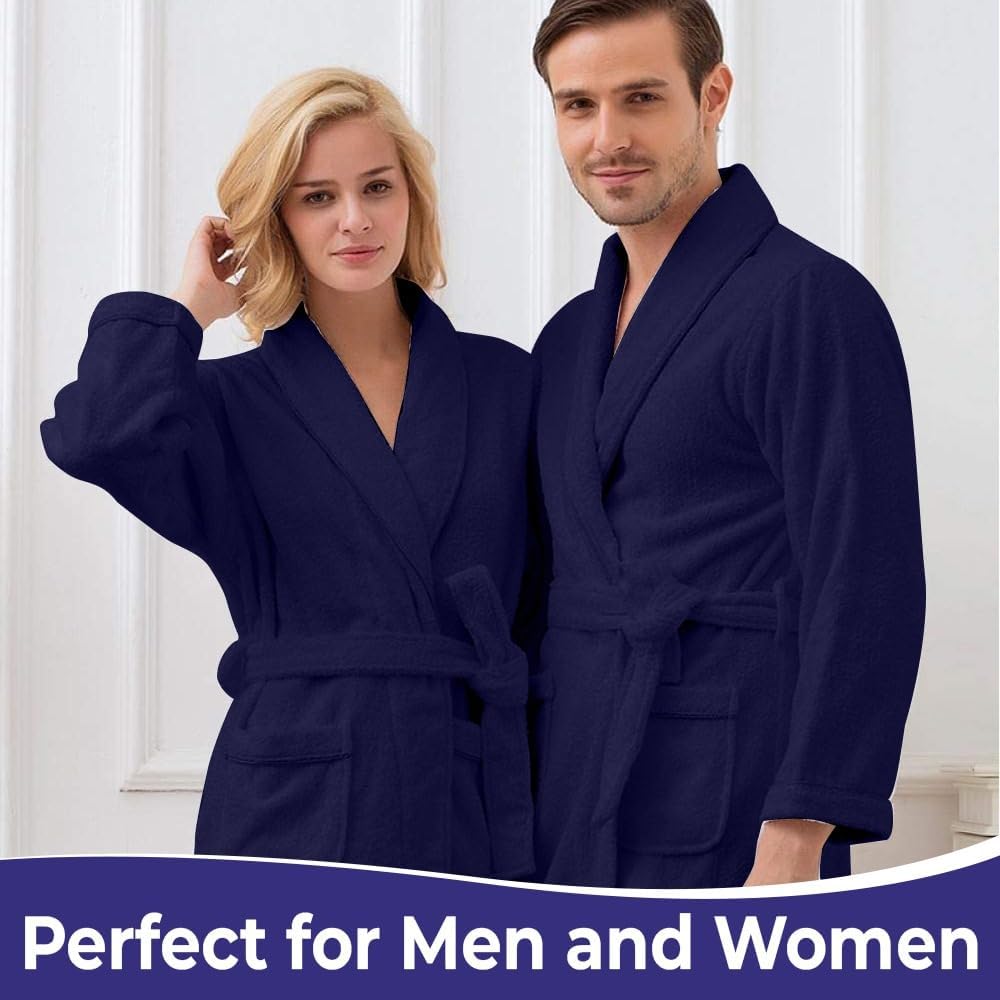 KAHAF COLLECTION Cotton Terry Robes for Women and Men, Terry Shawl Collar Bathrobe, ONE SIZE - UNISEX Men & Women Spa Robe