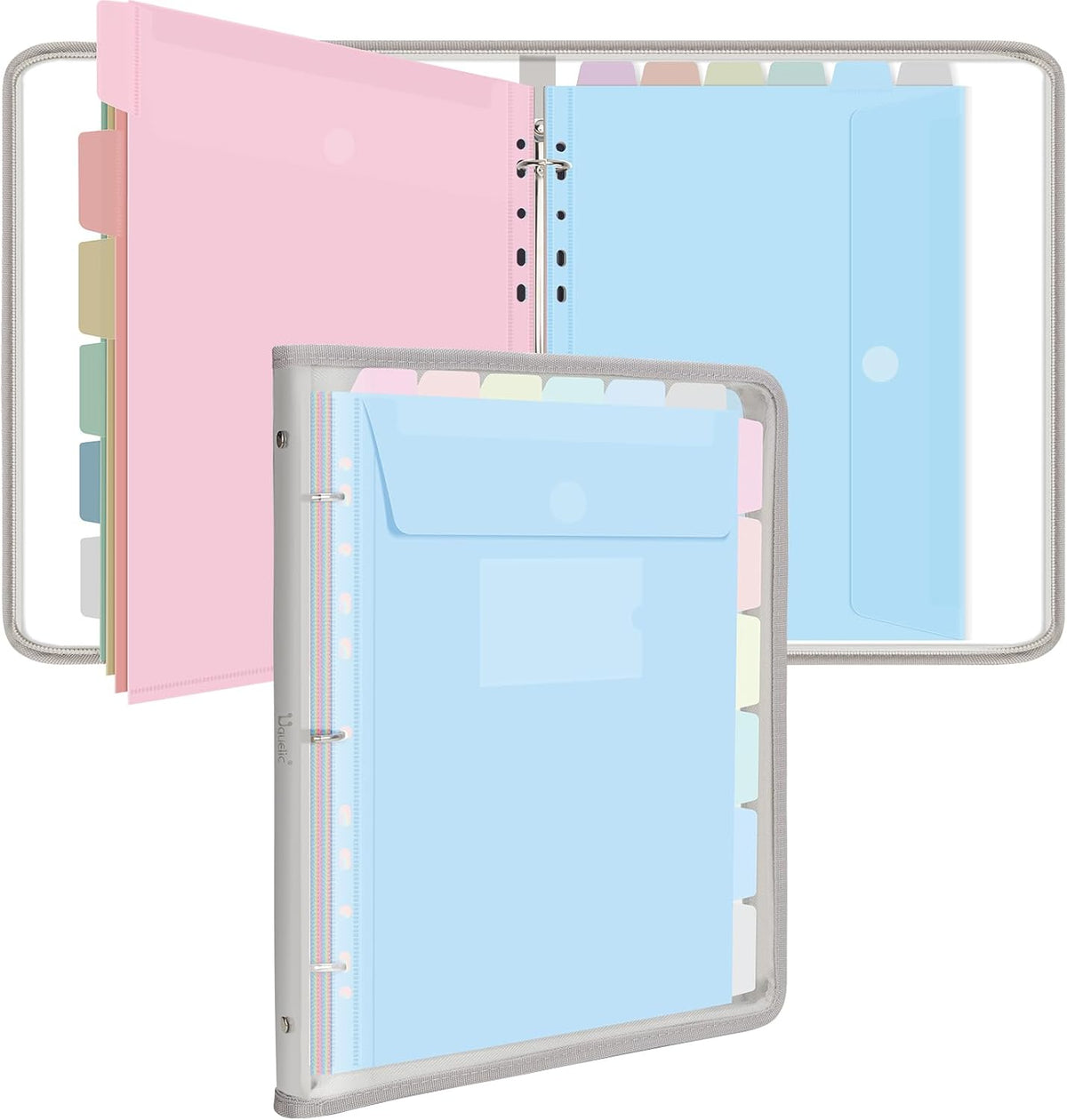 Uquelic Document Organizer, Soft PVC 3 Ring Binder with 12 Pockets