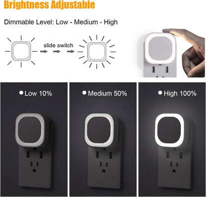 YUNLEX 2 Pack Amber Night Light, Dusk to Dawn Sensor, Warm Glare-Free Reflected Glow, 3-Level Dimmer, Auto On/Off, Plug-in LED Nightlight for Bedroom, Kids, Bathroom, Sleep, Baby Nursery, Toddler