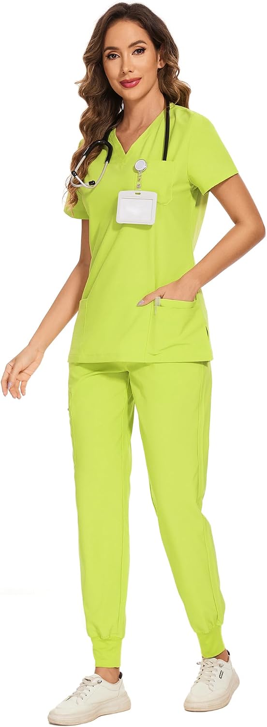 COZYFIT Scrubs for Women Set - Stretch V-Neck Scrub Top & Jogger Pant with 8 Pockets COZY SCRUBS - Colors A