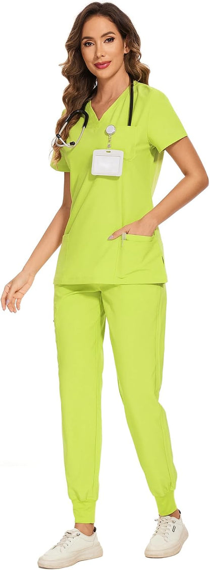 COZYFIT Scrubs for Women Set - Stretch V-Neck Scrub Top & Jogger Pant with 8 Pockets COZY SCRUBS - Colors A