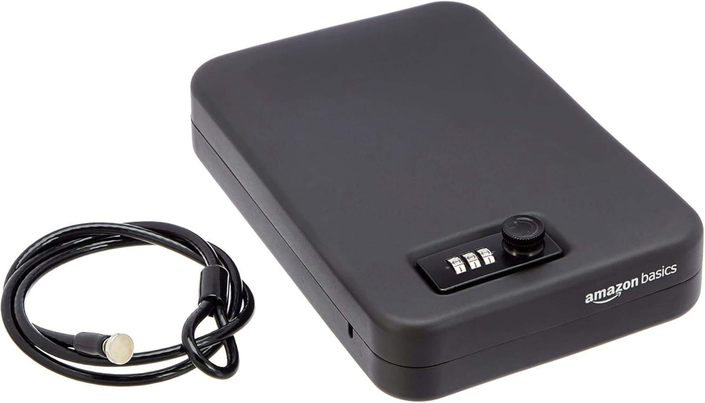 Amazon Basics Portable Security Case Lock Box Safe with Combination Lock for Documents, Valuables, Personal Items, Dorm Room, Home, Large, Black