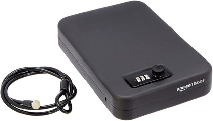 Amazon Basics Portable Security Case Lock Box Safe with Combination Lock for Documents, Valuables, Personal Items, Dorm Room, Home, Large, Black