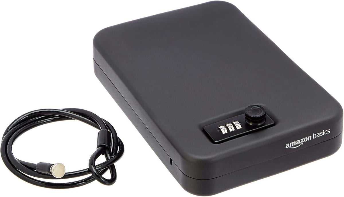 Amazon Basics Portable Security Case Lock Box Safe with Combination Lock for Documents, Valuables, Personal Items, Dorm Room, Home, Large, Black