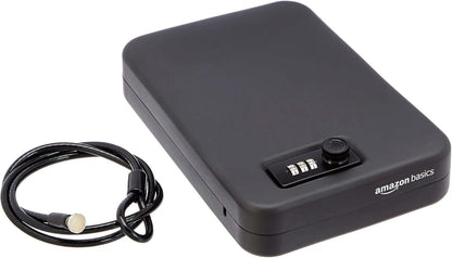 Amazon Basics Portable Security Case Lock Box Safe with Combination Lock for Documents, Valuables, Personal Items, Dorm Room, Home, Large, Black
