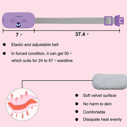Portable Cordless Heating Pad, Electric Waist Belt Device, Fast Heating Pad with 3 Heat Levels and 3 Massage Modes, Back or Belly Heating Pad, Gift for Her, Women and Girl