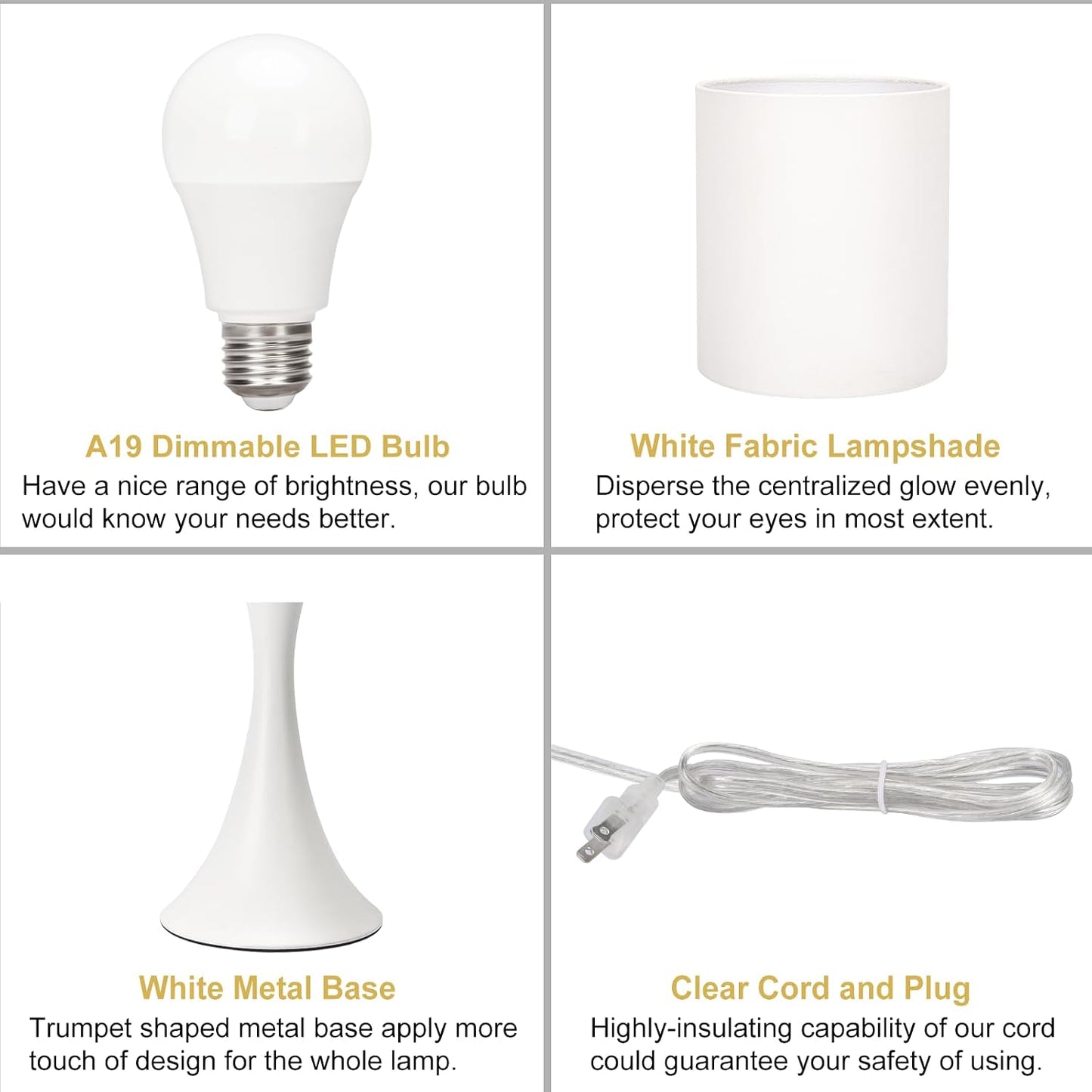 3 Way Touch Control Table Lamp, Dimmable Bedside Desk Lamp with Metal Base Modern Nightstand Lamp Stylish Grey Shade Simple Side Table Lamp for Bedroom, Living Room, Office or Den LED Bulb Included