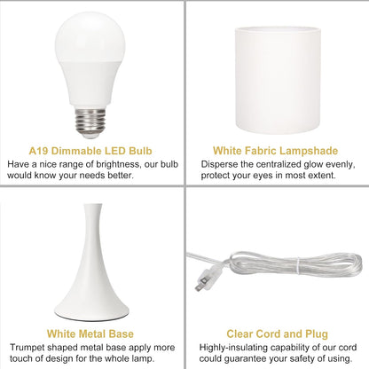 3 Way Touch Control Table Lamp, Dimmable Bedside Desk Lamp with Metal Base Modern Nightstand Lamp Stylish Grey Shade Simple Side Table Lamp for Bedroom, Living Room, Office or Den LED Bulb Included