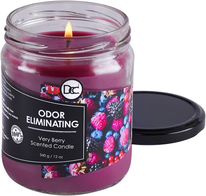 Vanilla Bean Odor Eliminating Highly Fragranced Candle - Eliminates 95% of Pet, Smoke, Food, and Other Smells Quickly - Up to 80 Hour Burn time - 12 Ounce Premium Soy Blend - Colors B