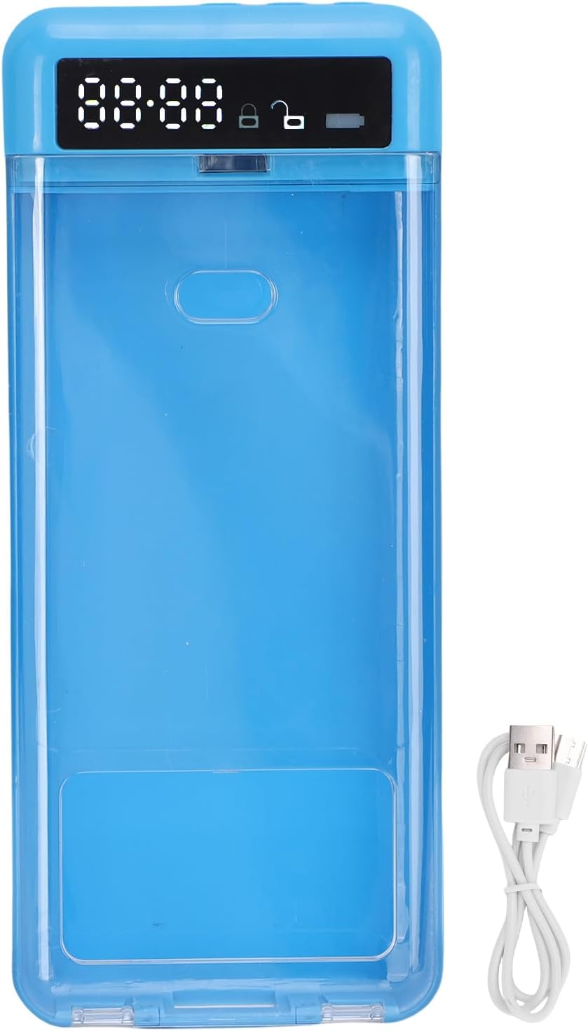 GOTOTOP Cell Phone Lock Box, Timer Transparent Container (Blue)