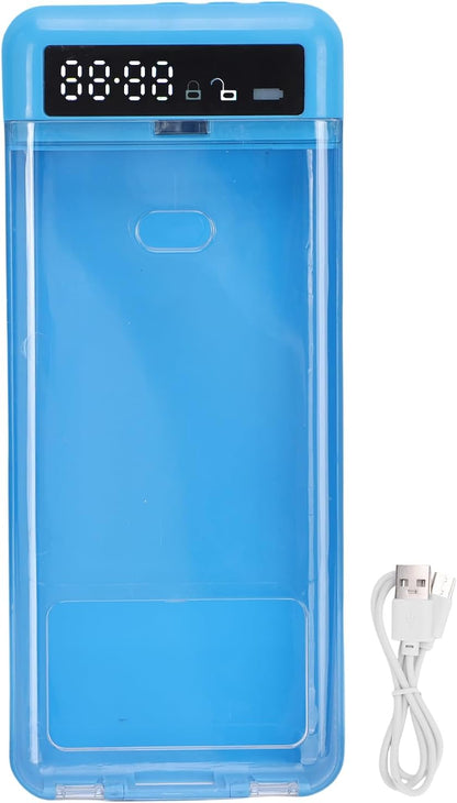 GOTOTOP Cell Phone Lock Box, Timer Transparent Container (Blue)