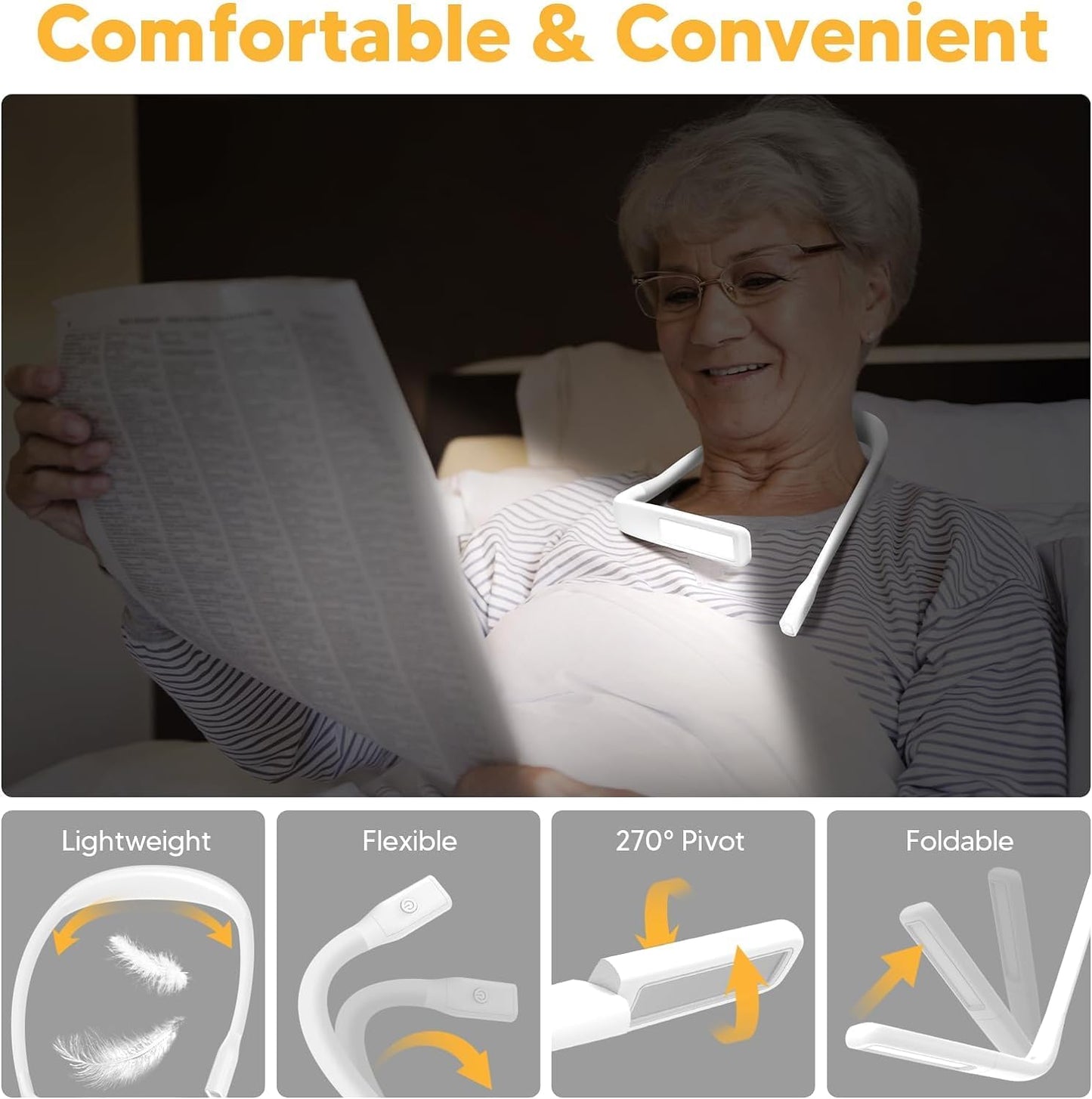 Reading Light, Rechargeable Neck Light, Stepless Dimming Book Light
