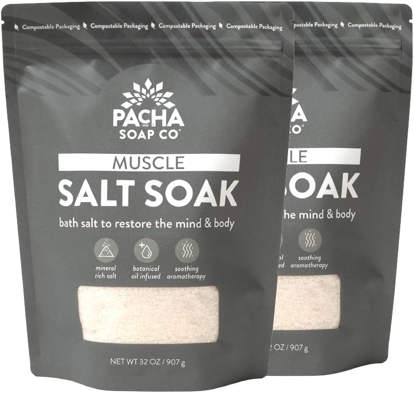 Pacha Soap Co. Magnesium Flake Salt Soak - Sea Salt & Moss, Soothing Mineral Bath Soak with Magnesium & Sea Salt, Paraben, Sulfate, and Dye-Free, Handcrafted in The USA, 2-Pack, 32 oz Each