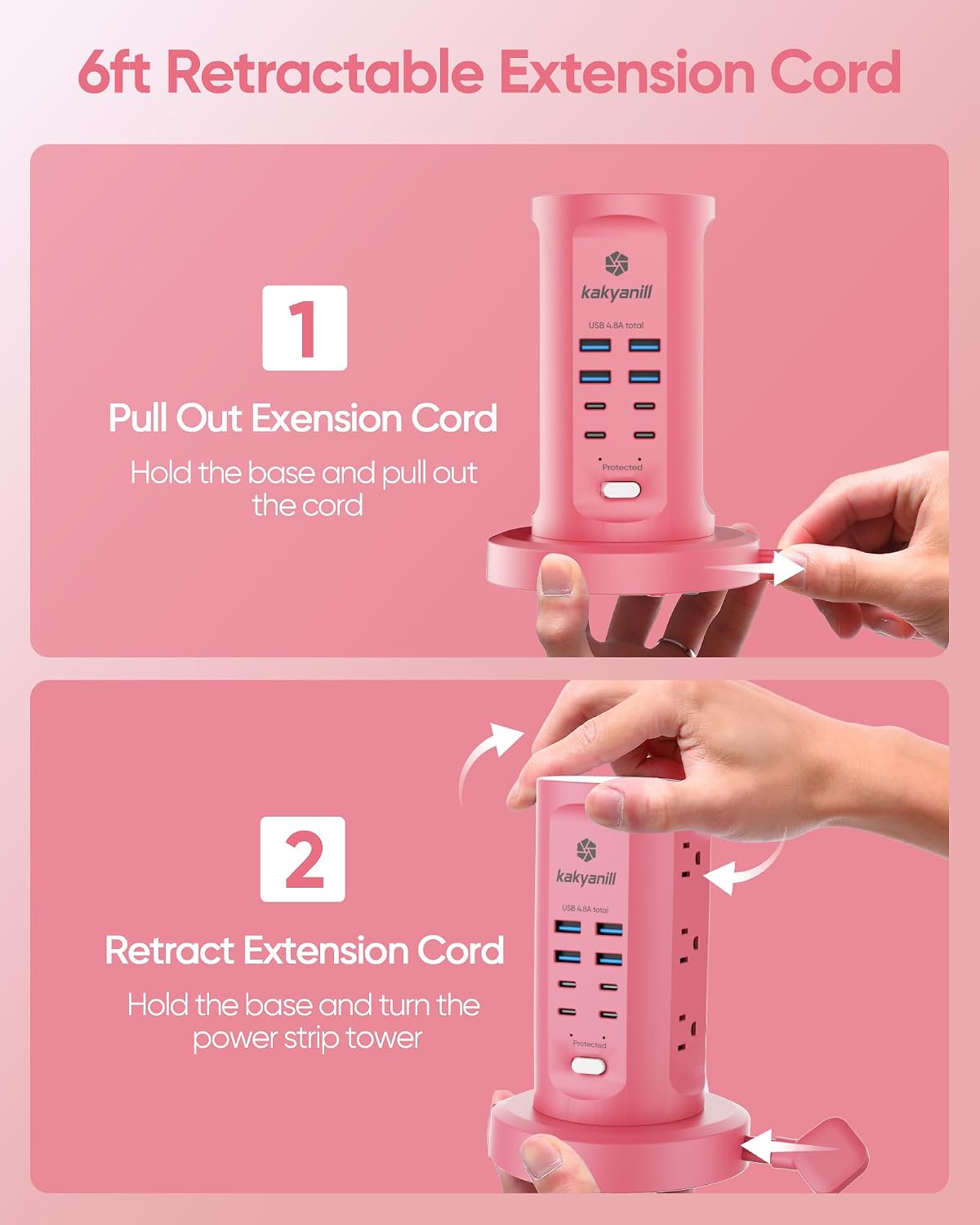 Power Strip Tower, kakyanill Charging Station 9 AC Outlets 8 USB Ports
