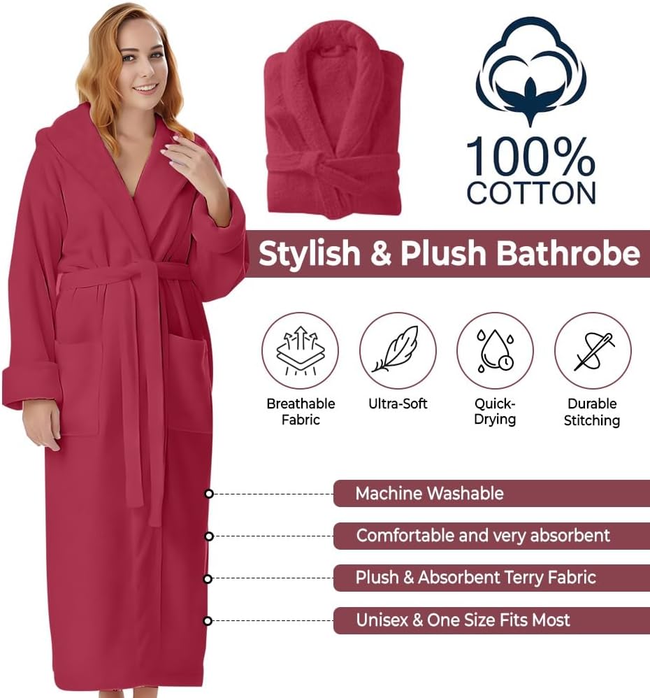 KAHAF COLLECTION Cotton Terry Robes for Women and Men, Terry Shawl Collar Bathrobe, ONE SIZE - UNISEX Men & Women Spa Robe