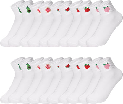 Eurzom 10 Pairs Socks Womens Crew Elastic Ankle Length Cotton Socks Aesthetic Cute Lightweight Low Cut Gifts for Women - Colors A