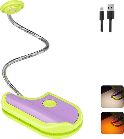 BIGMONAT Rechargeable Reading Light for Kids,Small Amber Book Light,Multi Colors Portable LED Reading Lamp with 361° Rotary Light Neck,Wireless Clip Reading Light for Books (White)