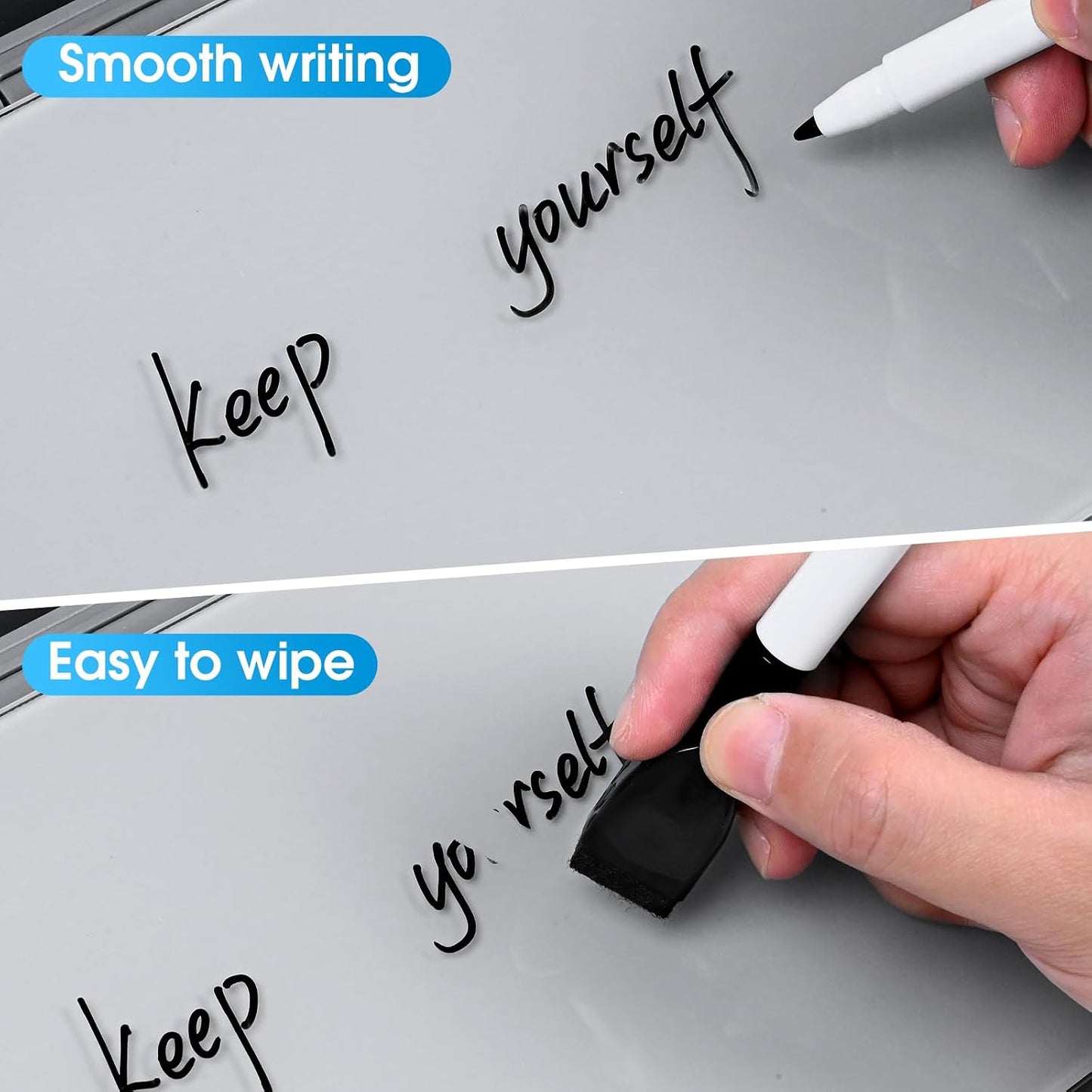 Varhomax Glass Weekly Dry Erase Desk White Board, Desktop to Do List Planner Whiteboard Calendar with Storage Caddy Memo for Home and Office, White