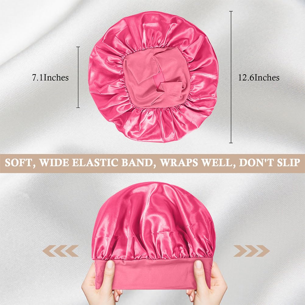 4Pcs Satin Bonnet Silk Bonnet, Hair Bonnet for Sleeping | Elastic Wide Band Silk Sleep Cap, Soft and Breathable, Black Red Purple Gold