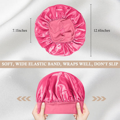 4Pcs Satin Bonnet Silk Bonnet, Hair Bonnet for Sleeping | Elastic Wide Band Silk Sleep Cap, Soft and Breathable, Black Red Purple Gold